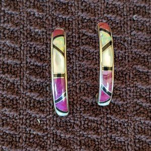 Native American inlaid Sugilite, onyx, mixed stone hoops
